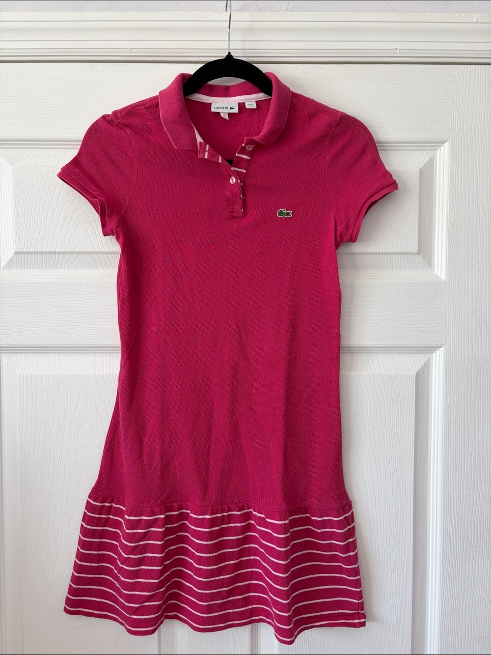 Lacoste Hot Pink Polo Dress with Striped Hem size 14
